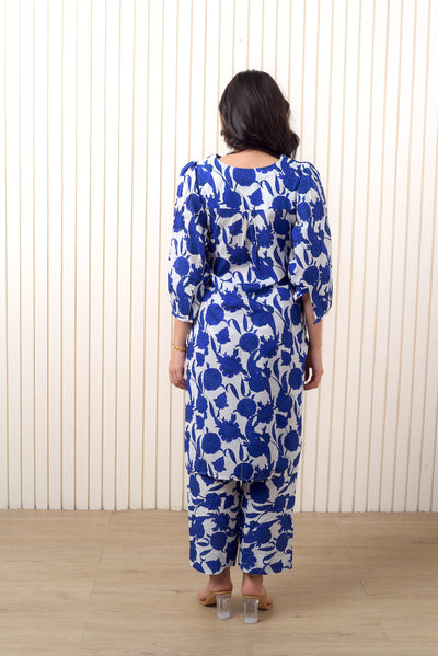 Blue Floral Printed Co-ord Set-Sale/Ready To Ship