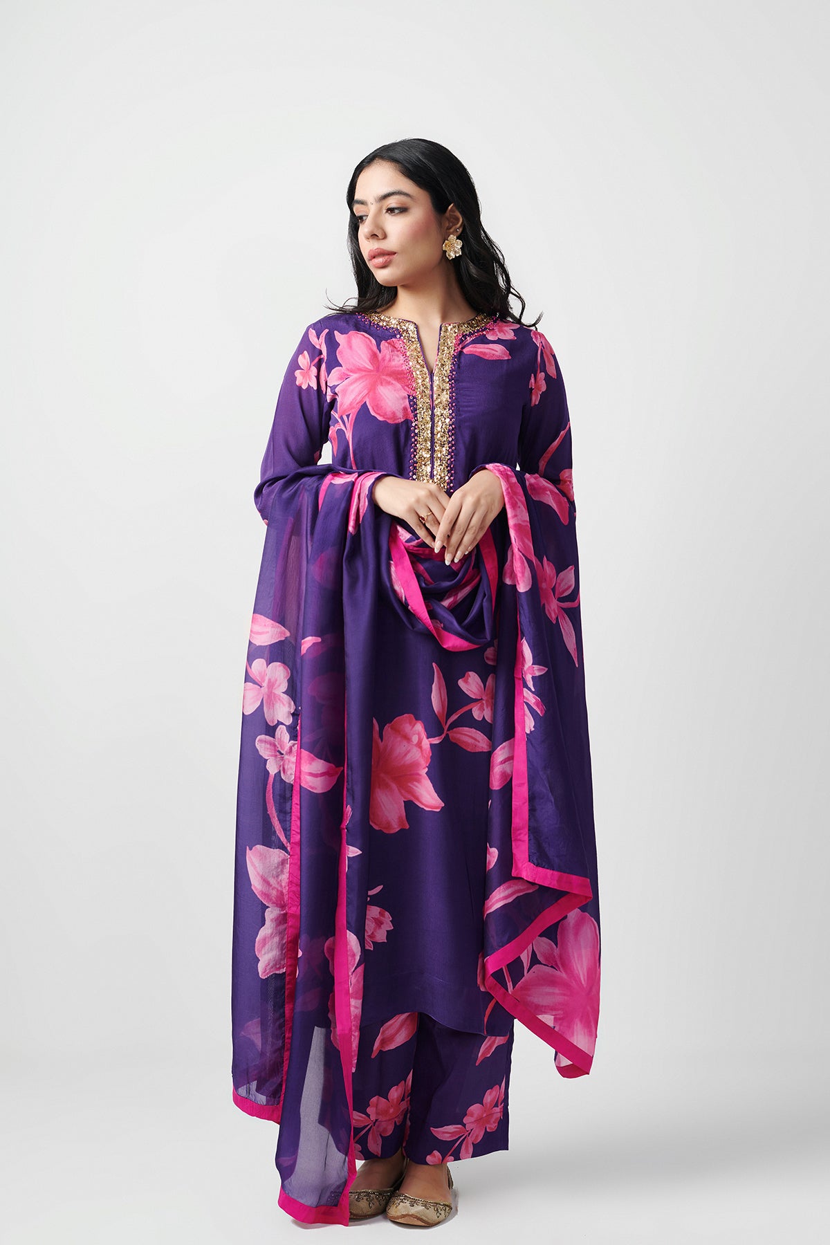 Jashn Purple Printed Kurta Set of 3