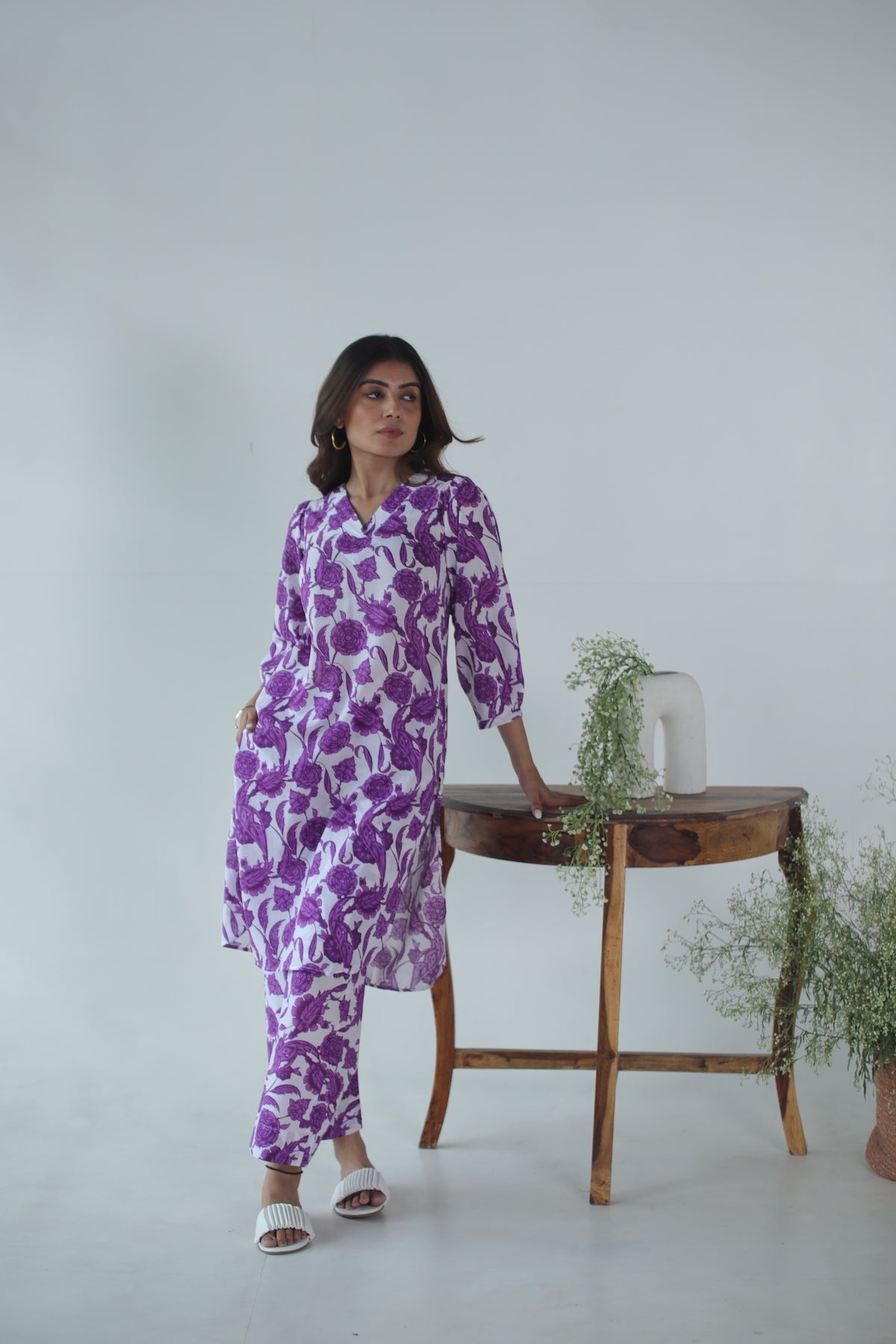 Purple Floral Printed Co-ord Set-Sale/Ready To Ship