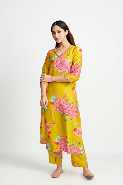 Floral Fiesta Lime Green EMBROIDERED KURTA SET of 3