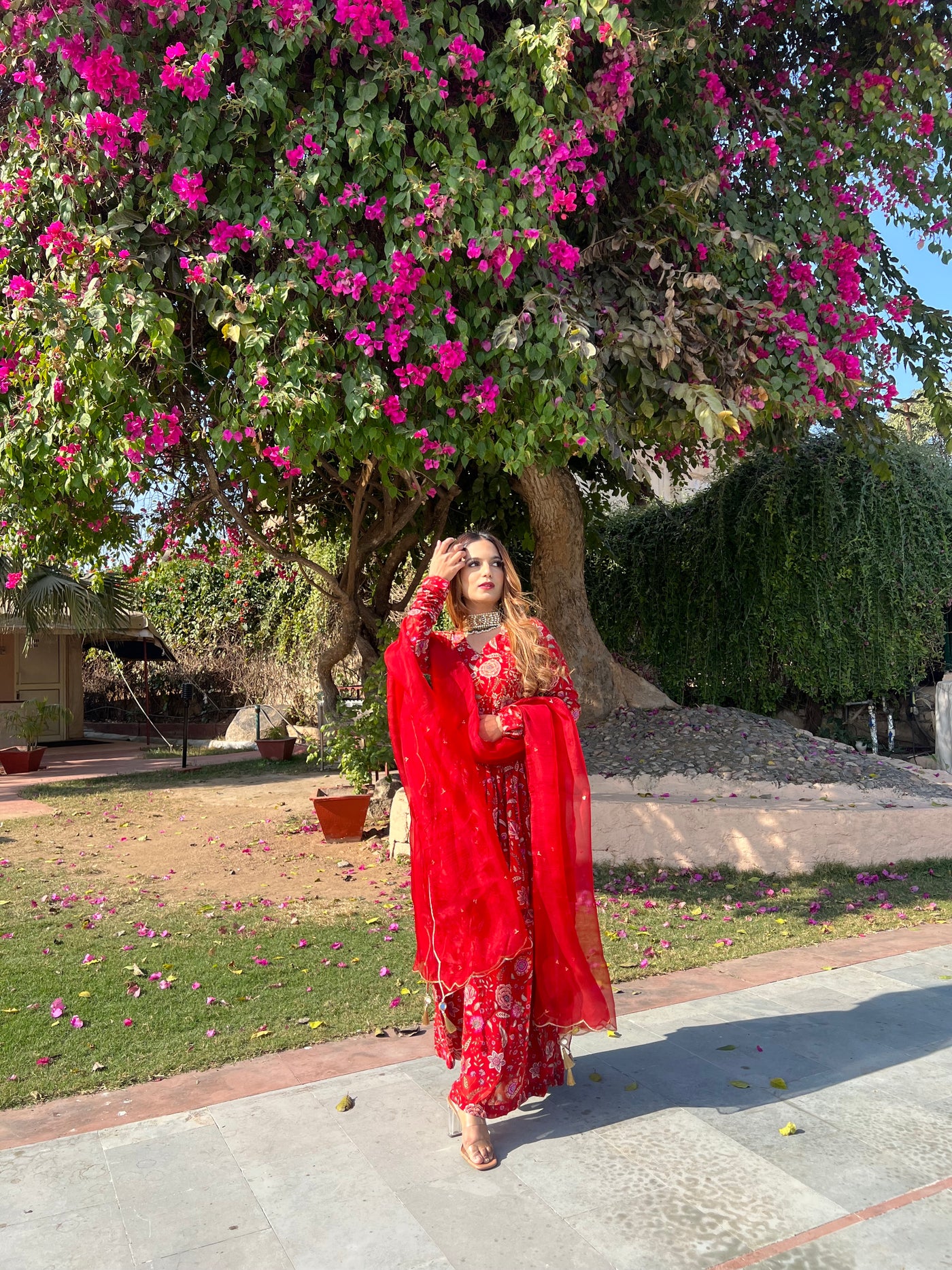 Swati in Raag Red floral printed Sharara and Dupatta - SET OF 3