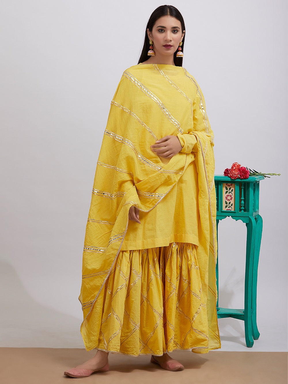 Yellow gota sharara set of 3