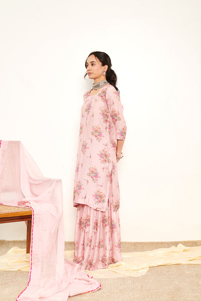 Bahaar Pink Printed Short kurta with Sharara and Dupatta- Set of 3