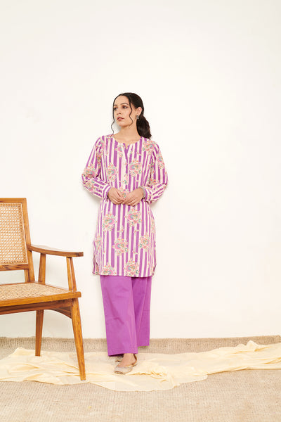 Bahaar Purple Kurta Pant set- Set of 2