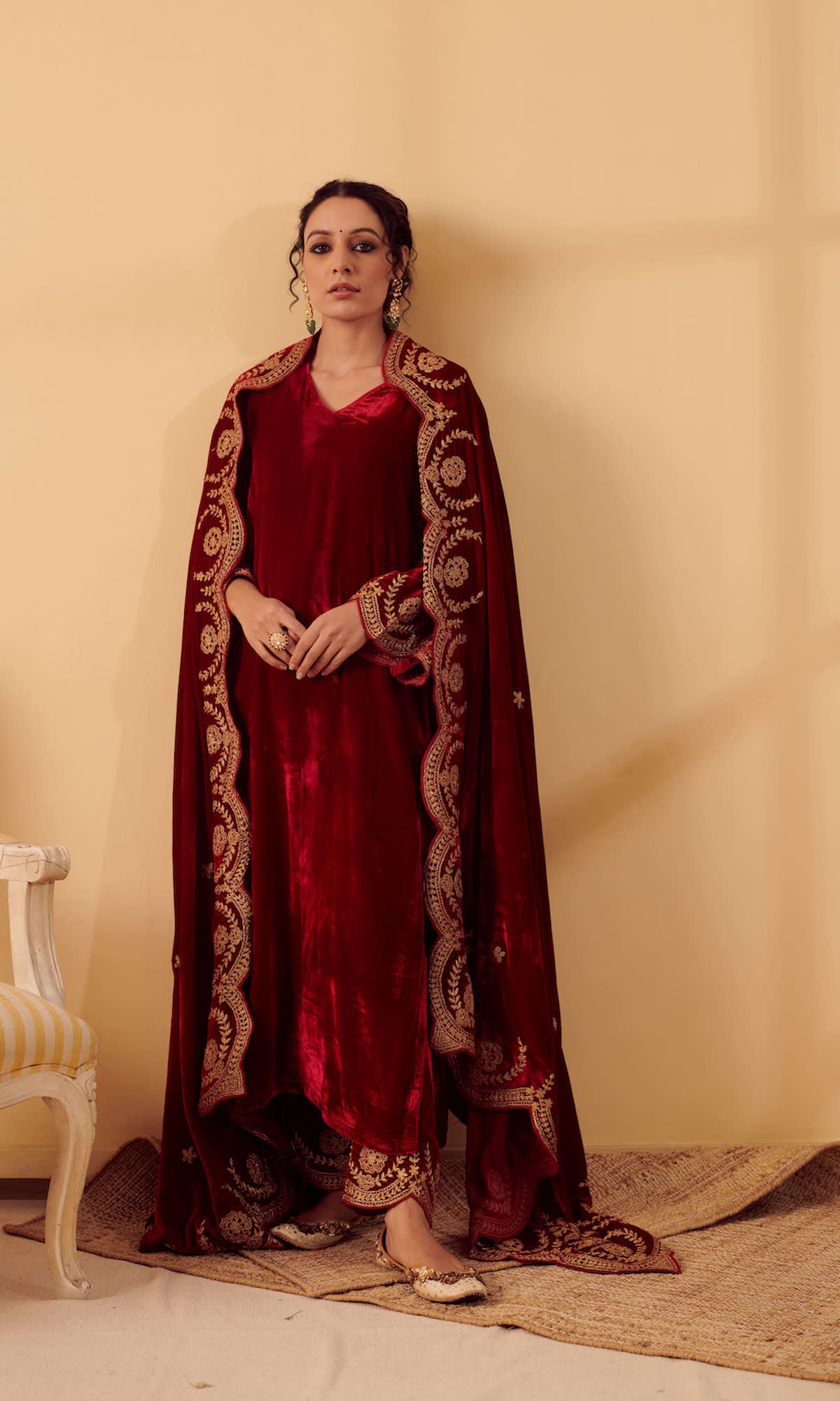 Naveli Deep Red Zari Embroidered Kurta with Salwar set