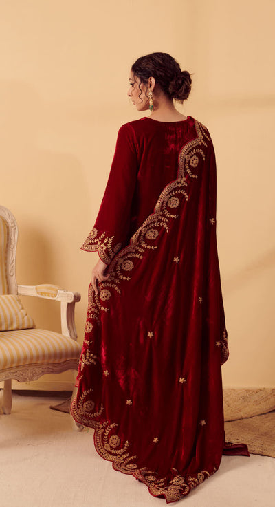 Naveli Deep Red Zari Embroidered Kurta with Salwar set