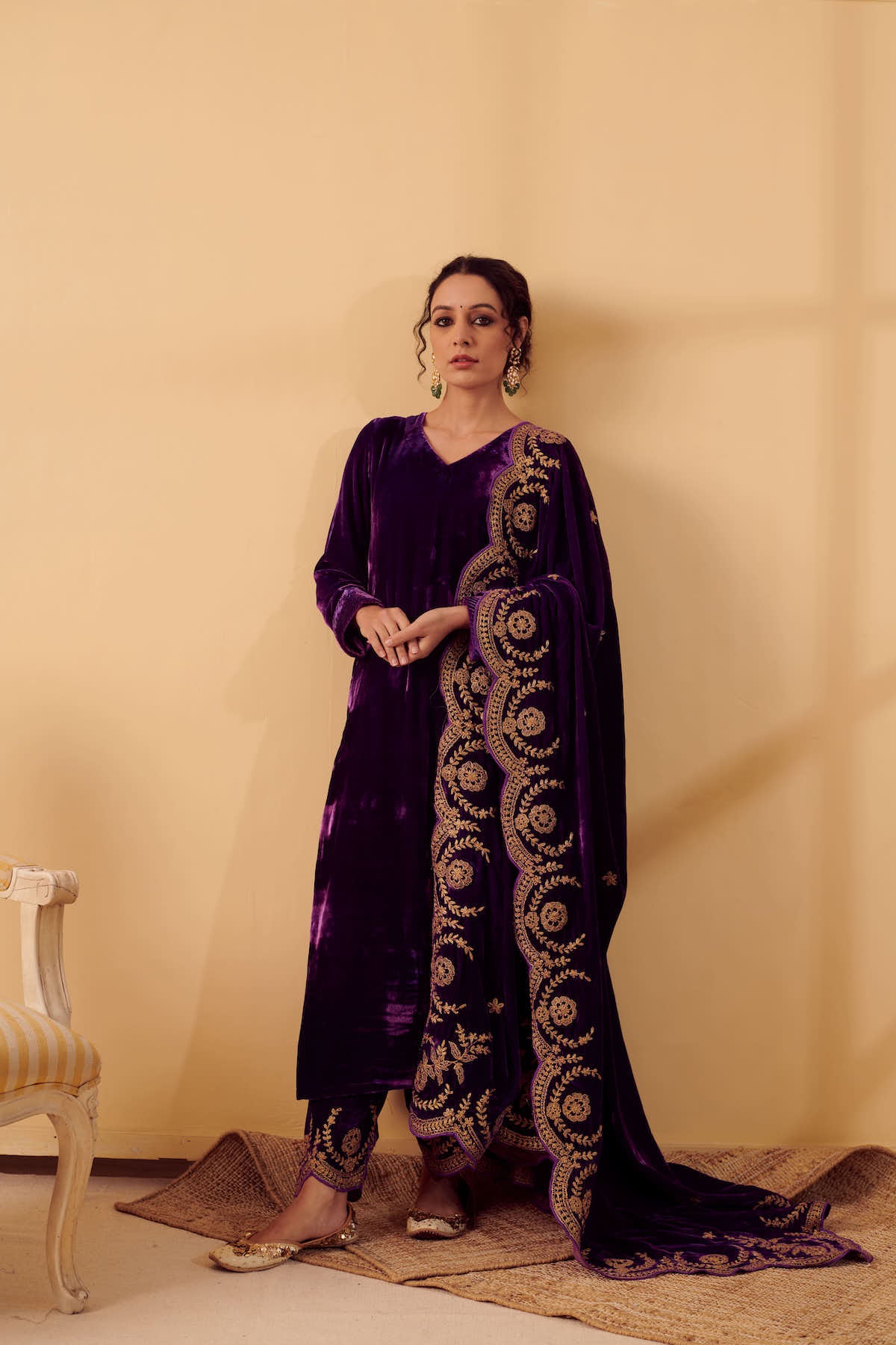 Naveli Purple Zari Embroidered Kurta with Salwar set