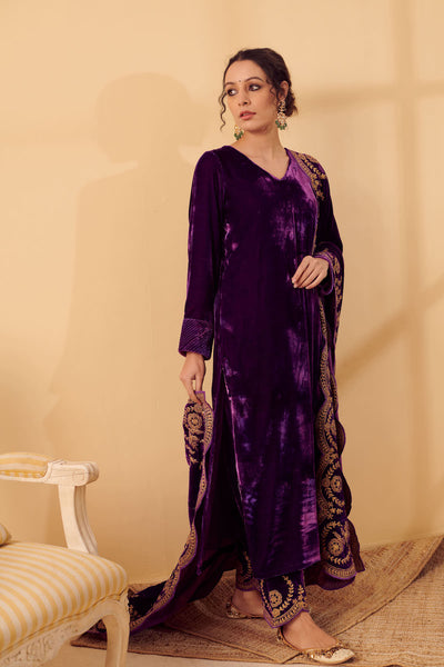 Naveli Purple Zari Embroidered Kurta with Salwar set