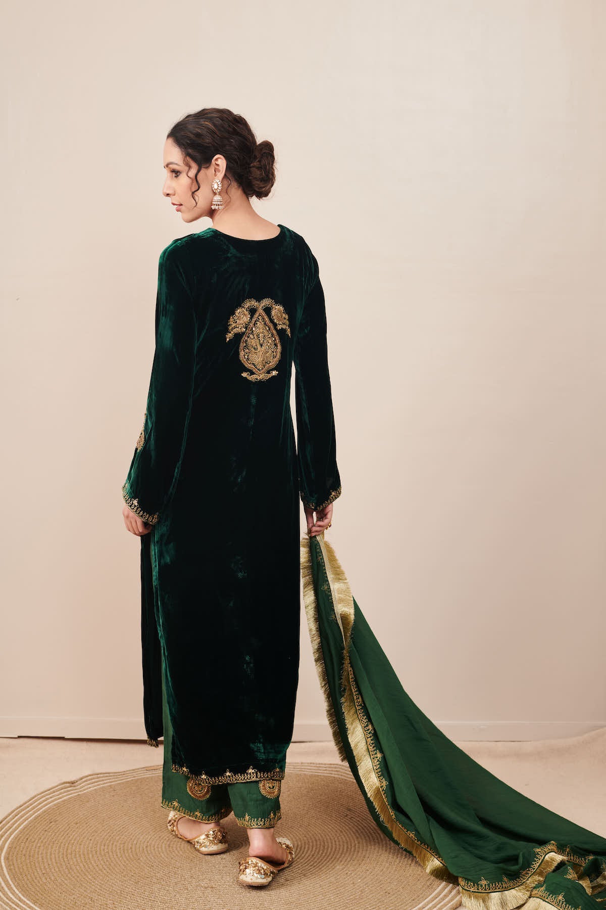 Naveli Green Zari Embroidered Kurta Palazzo set with Dupatta - Set of 3