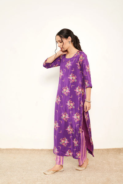 Purple Bahaar Kurta Palazzo- Set of 3