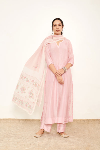 Bahaar Blush Pink Kurta Palazzo set- Set of 3