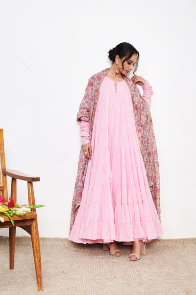 Raag Pink Anarkali with Chooridar and Dupatta- set of 3