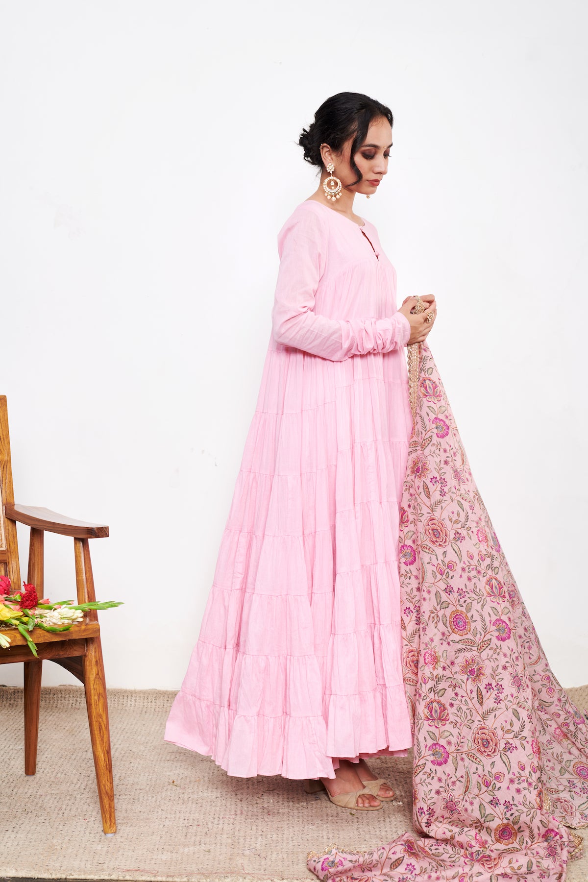 Raag Pink Anarkali with Chooridar and Dupatta- set of 3