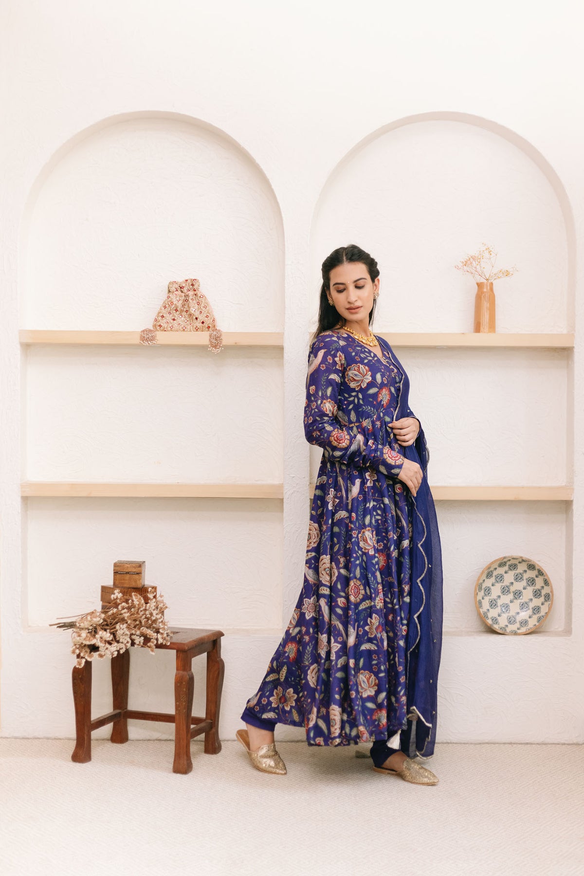 Morocoon Blue printed Anarkali with Chooridar and Dupatta- set of 3