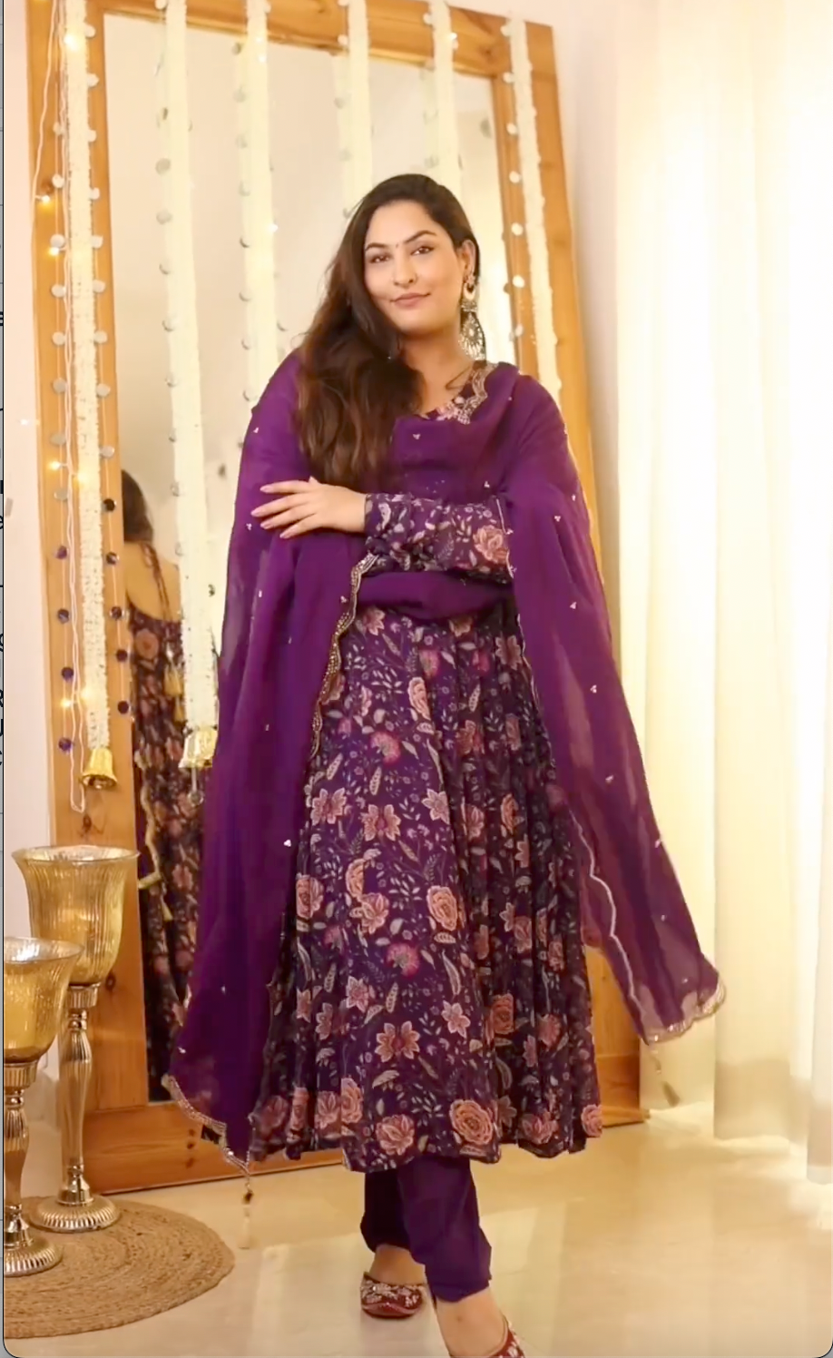 Sakshi in Raag Purple Floral Printed Anarkali with Chooridar and Dupatta- set of 3