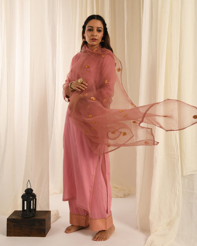 Old rose kurta set with organza gota dupatta- set of 3